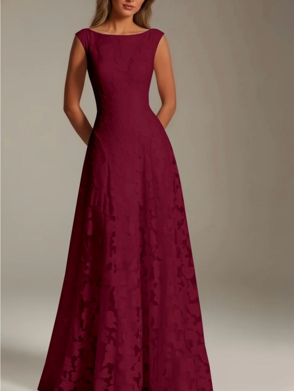Classic Boatneck Burgundy Maxi Dress